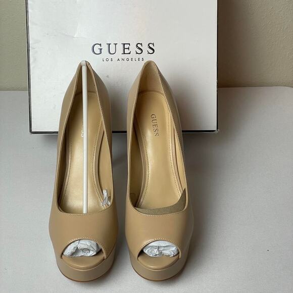Guess Cacei Peep Toe Platform Pumps Tan Size - 9.5 - Picture 2 of 7